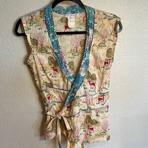 Colorful Nature-Inspired Tie-Front Tank Top